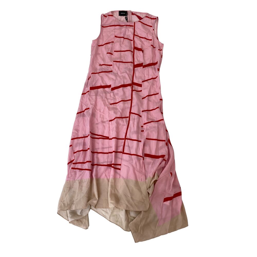 AKRIS Broken Stripe Sleeveless Midi A-Line Silk Dress US 8 - Picture 3 of 12